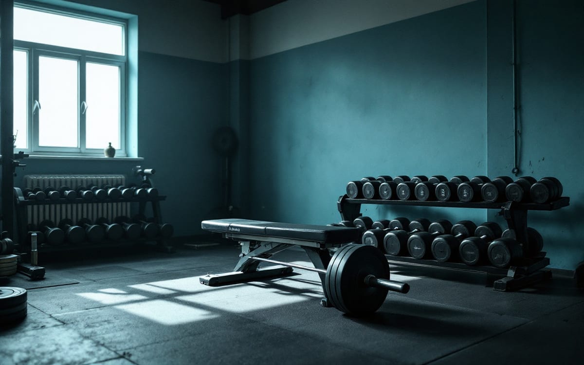 Spor salonunda serbest ağırlık bölümü ve kauçuk zemin